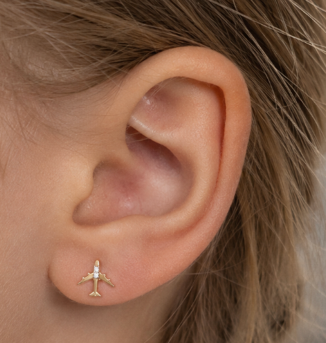 Auric and Ice 14k Gold Baby Earrings - Airplane (Yellow Gold) - For Pre-order