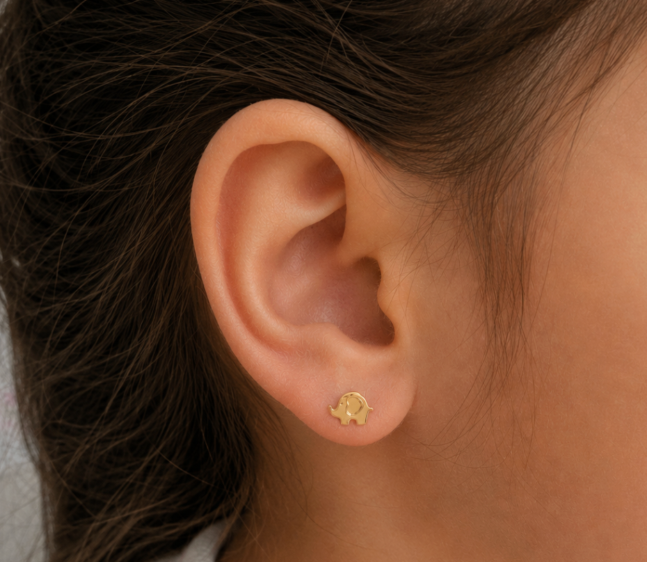 Auric and Ice 14k Gold Baby Earrings - Elephant (Yellow Gold) - For Pre-order