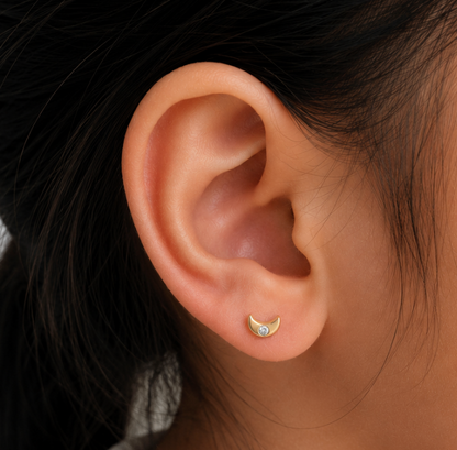 Auric and Ice 14k Gold Baby Earrings - Goodnight Moon (Yellow Gold) - For Pre-order