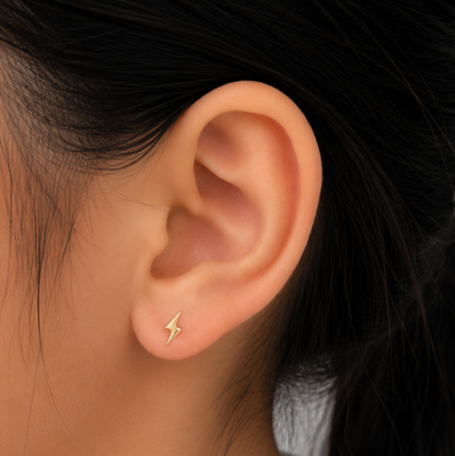 Auric and Ice 14k Gold Baby Earrings - Lightning Bolt - For Pre-order