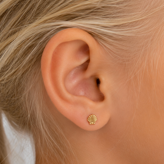 Auric and Ice 14k Gold Baby Earrings - Seashell (Yellow Gold) - For Pre-order