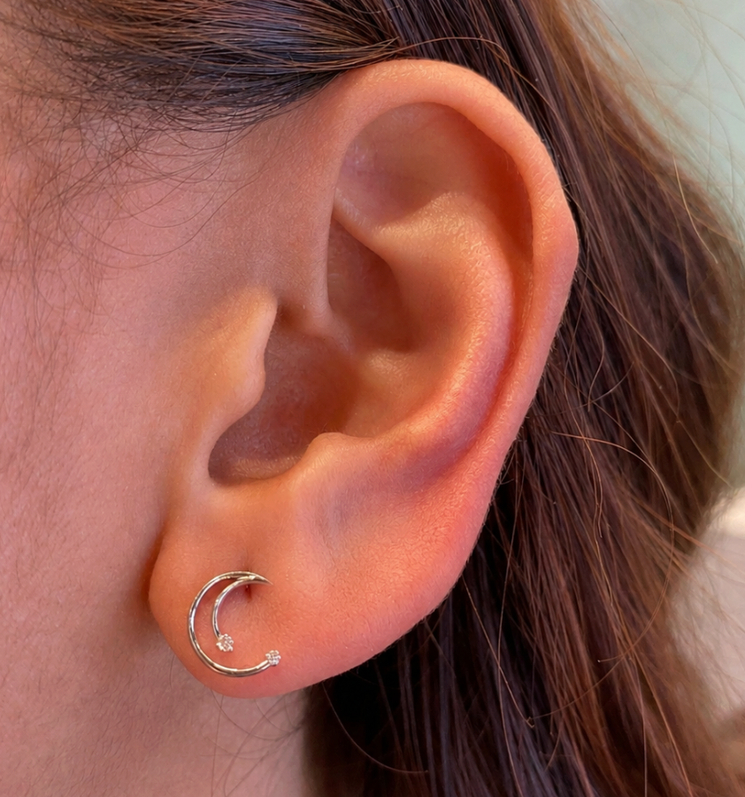 Auric and Ice 14k Gold Baby Earrings - Selene (White Gold) - For Pre-order