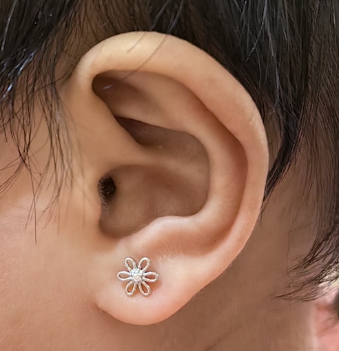 Auric and Ice 14k Gold Baby Earrings - Tiny Blossom (White Gold) - For Pre-order