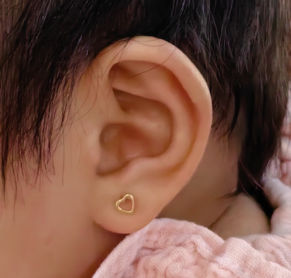 Auric and Ice 14k Gold Baby Earrings - Wishful Heart - For Pre-order