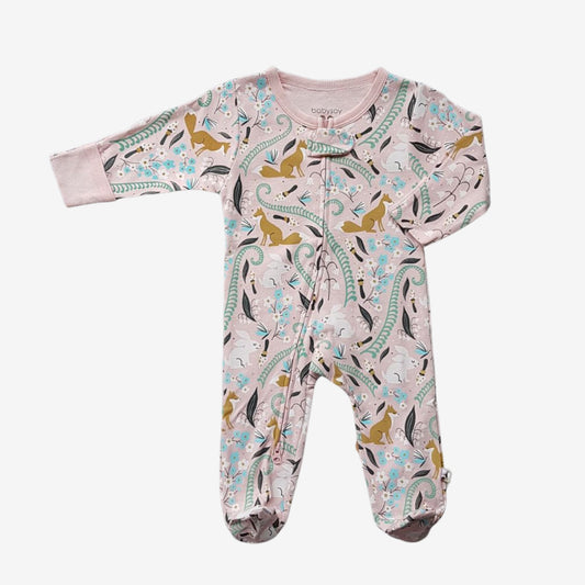 Babysoy Zipper Footie - Fox Peony