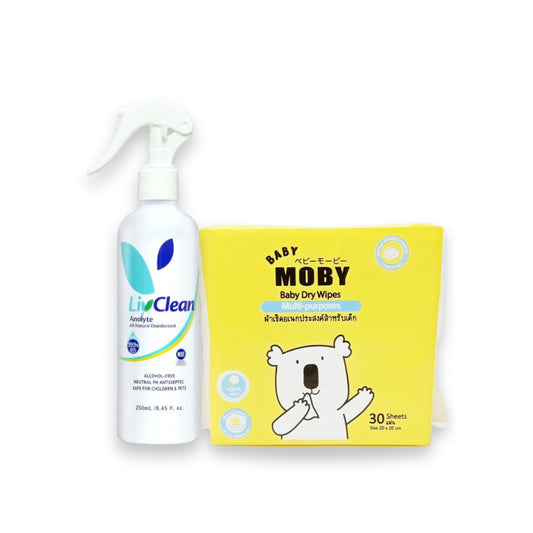 Baby Moby Dry Wipes + LivClean SA Anolyte Liquid Sanitizer Cleaning Bundle