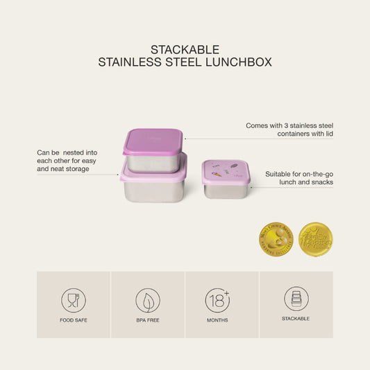 Citron Stainless Steel Stackable Lunchbox (Set of 3)