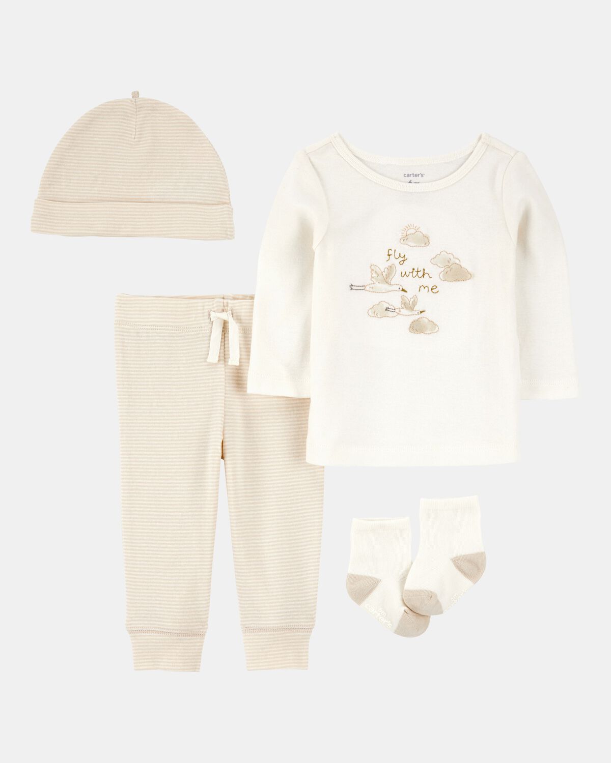 Carter's Baby 4-Piece Cloud Print Outfit Set - White/Tan