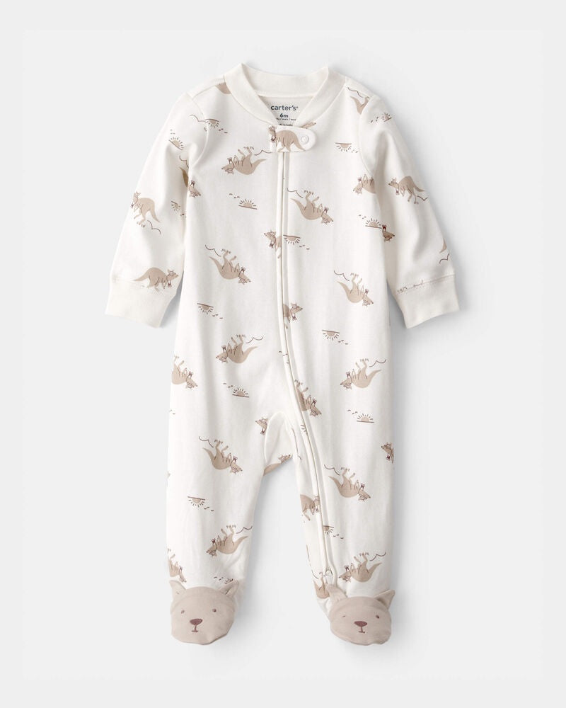 Carter's Baby Kangaroo 2-Way Zip 100% Cotton Sleep & Play Pajama - Cream