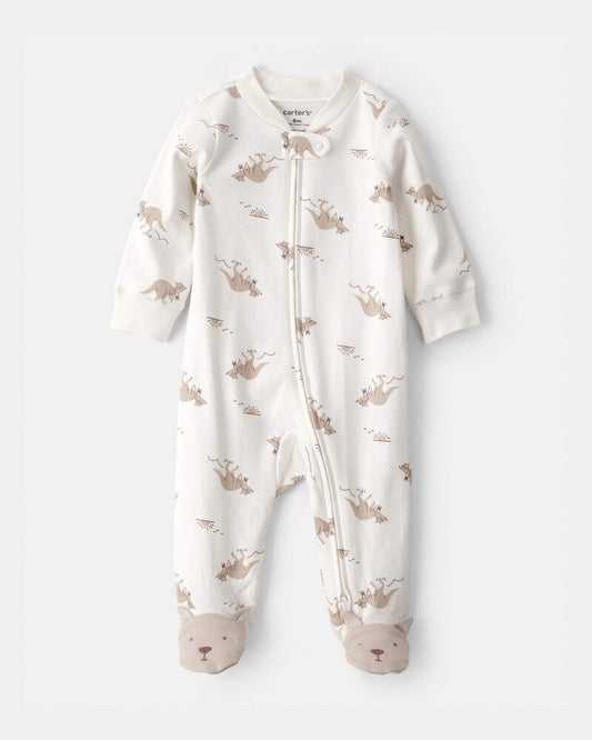 Carter's Baby Kangaroo 2-Way Zip 100% Cotton Sleep & Play Pajama - Cream