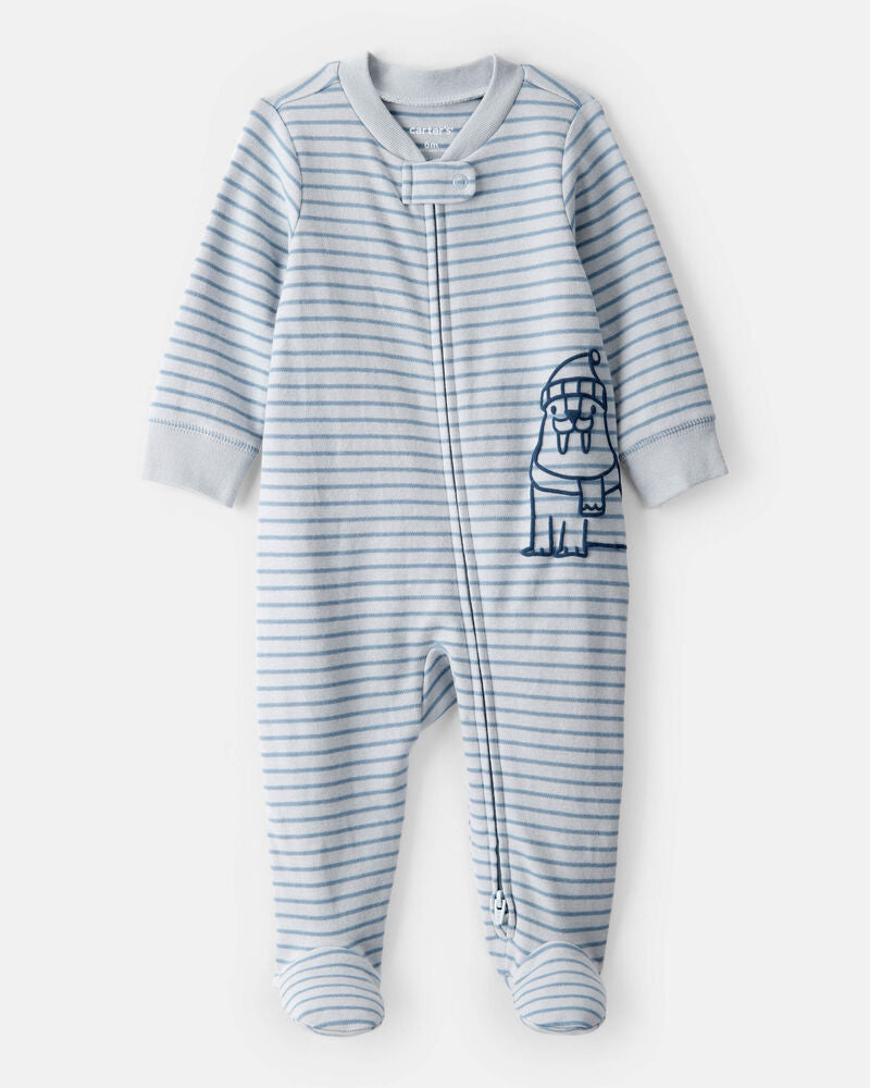 Carter's Baby Boy Walrus 100% Cotton Long-Sleeve Snug Fit Sleep & Play Pajamas - Blue