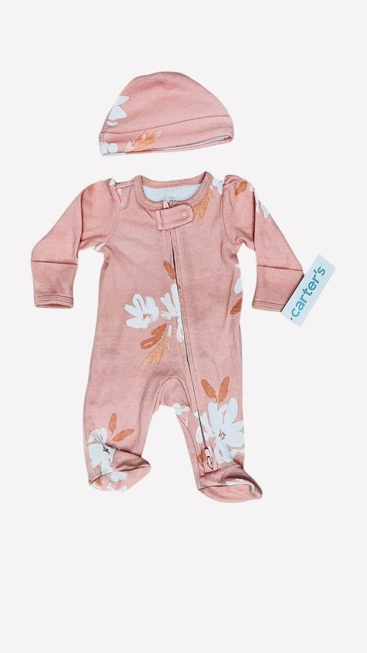 Carter's Preemie Baby Clothes - Baby Girl Frogsuit + Hat Set