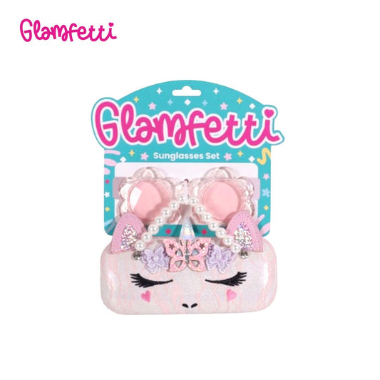 Glamfetti Pink Flower Sunglasses with Unicorn Carrying Case