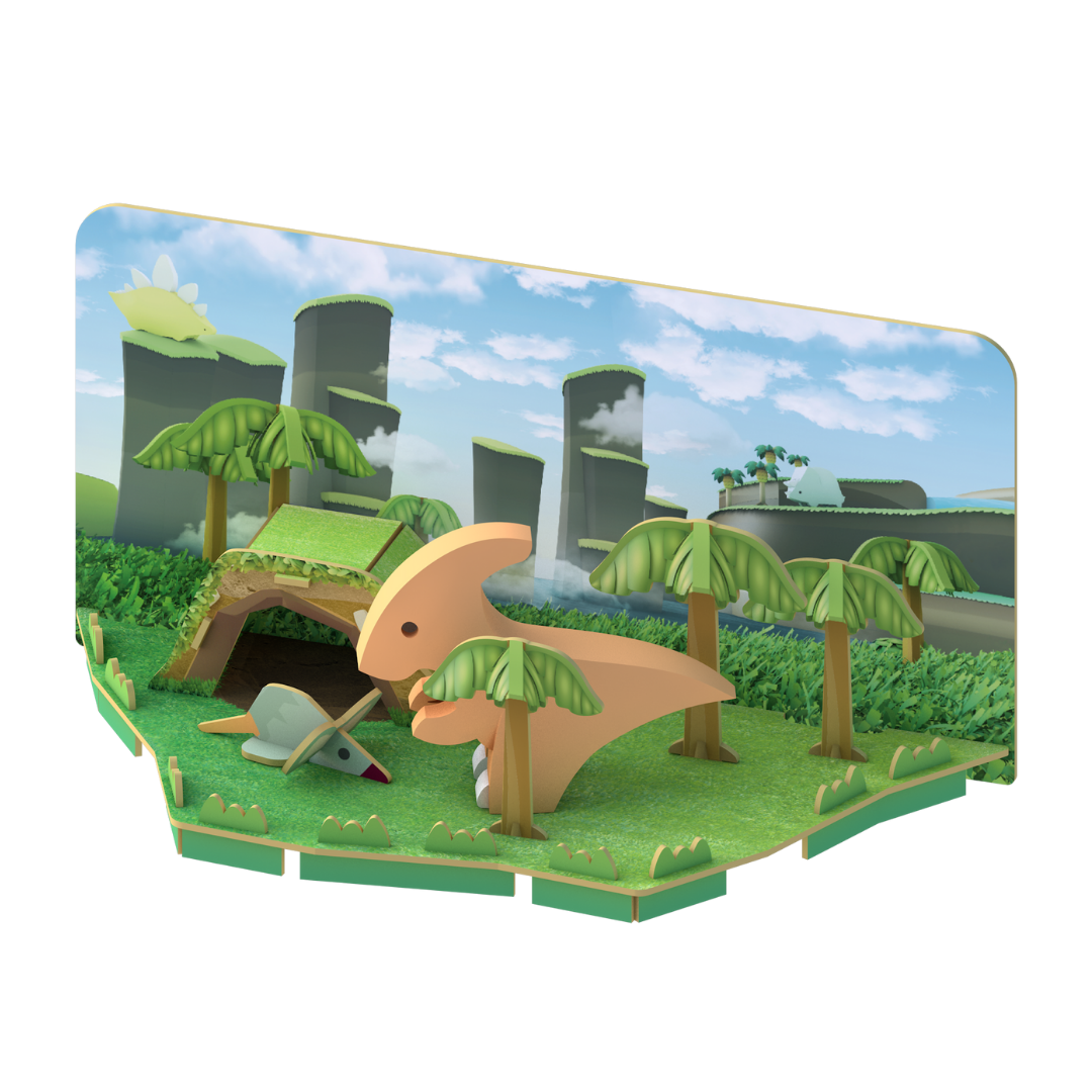 HalfToys Half Dino Para 3D Magnetic Educational Puzzle Toy Diorama Set with Figure and Habitat