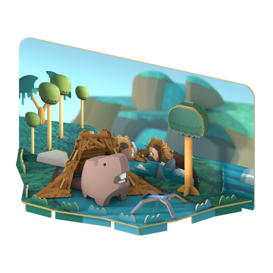 HalfToys Half Forest Beaver 3D Magnetic Educational Puzzle Toy Diorama Set with Figure and Habitat