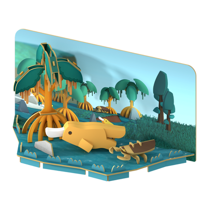 HalfToys Half Forest Platypus 3D Magnetic Educational Puzzle Toy Diorama Set with Figure and Habitat