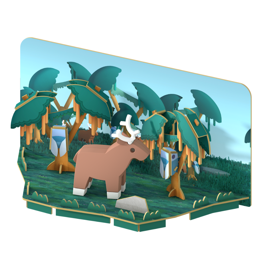 HalfToys Half Forest Reindeer 3D Magnetic Educational Puzzle Toy Diorama Set with Figure and Habitat