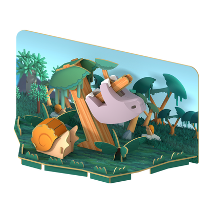HalfToys Half Forest Sloth 3D Magnetic Educational Puzzle Toy Diorama Set with Figure and Habitat
