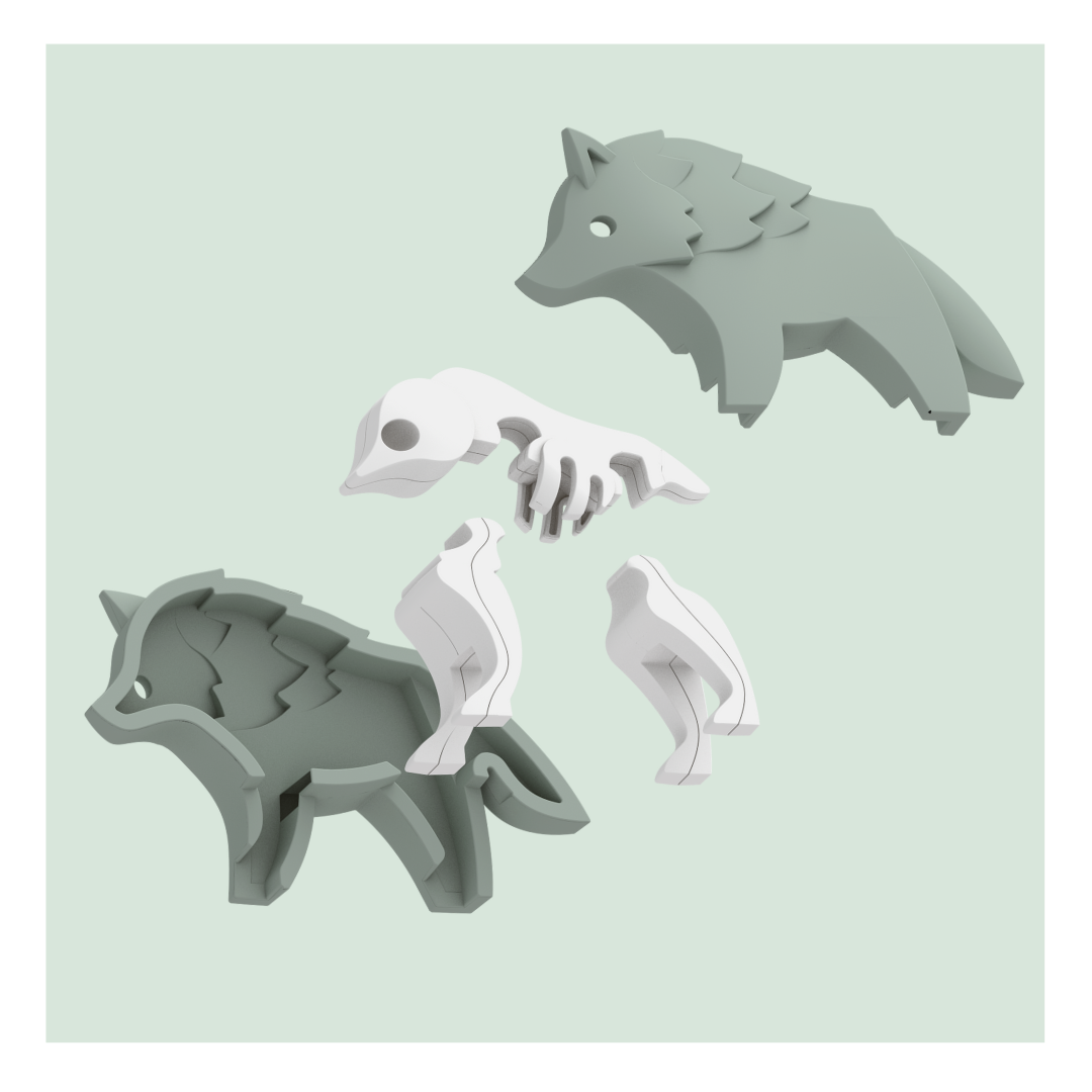 HalfToys Half Forest Wolf 3D Magnetic Educational Puzzle Toy Diorama Set with Figure and Habitat