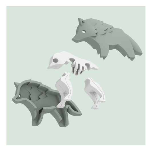 HalfToys Half Forest Wolf 3D Magnetic Educational Puzzle Toy Diorama Set with Figure and Habitat