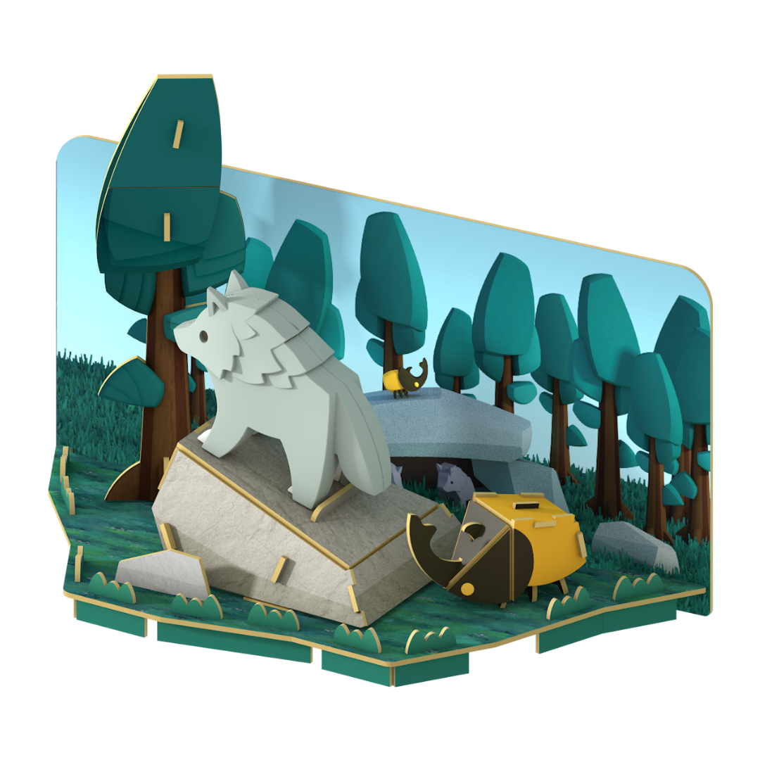 HalfToys Half Forest Wolf 3D Magnetic Educational Puzzle Toy Diorama Set with Figure and Habitat