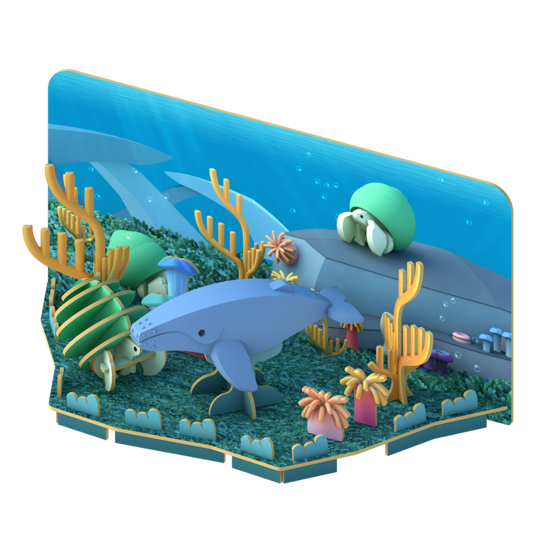 HalfToys Half Ocean Humpback Whale 3D Magnetic Educational Puzzle Toy Diorama Set with Figure and Habitat