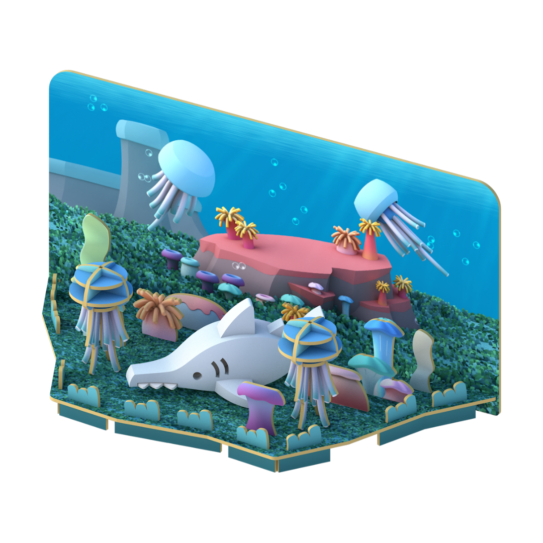 HalfToys Half Ocean Saw Shark 3D Magnetic Educational Puzzle Toy Diorama Set with Figure and Habitat