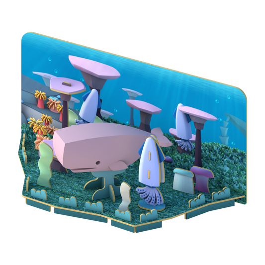 HalfToys Half Ocean Sperm Whale 3D Magnetic Educational Puzzle Toy Diorama Set with Figure and Habitat