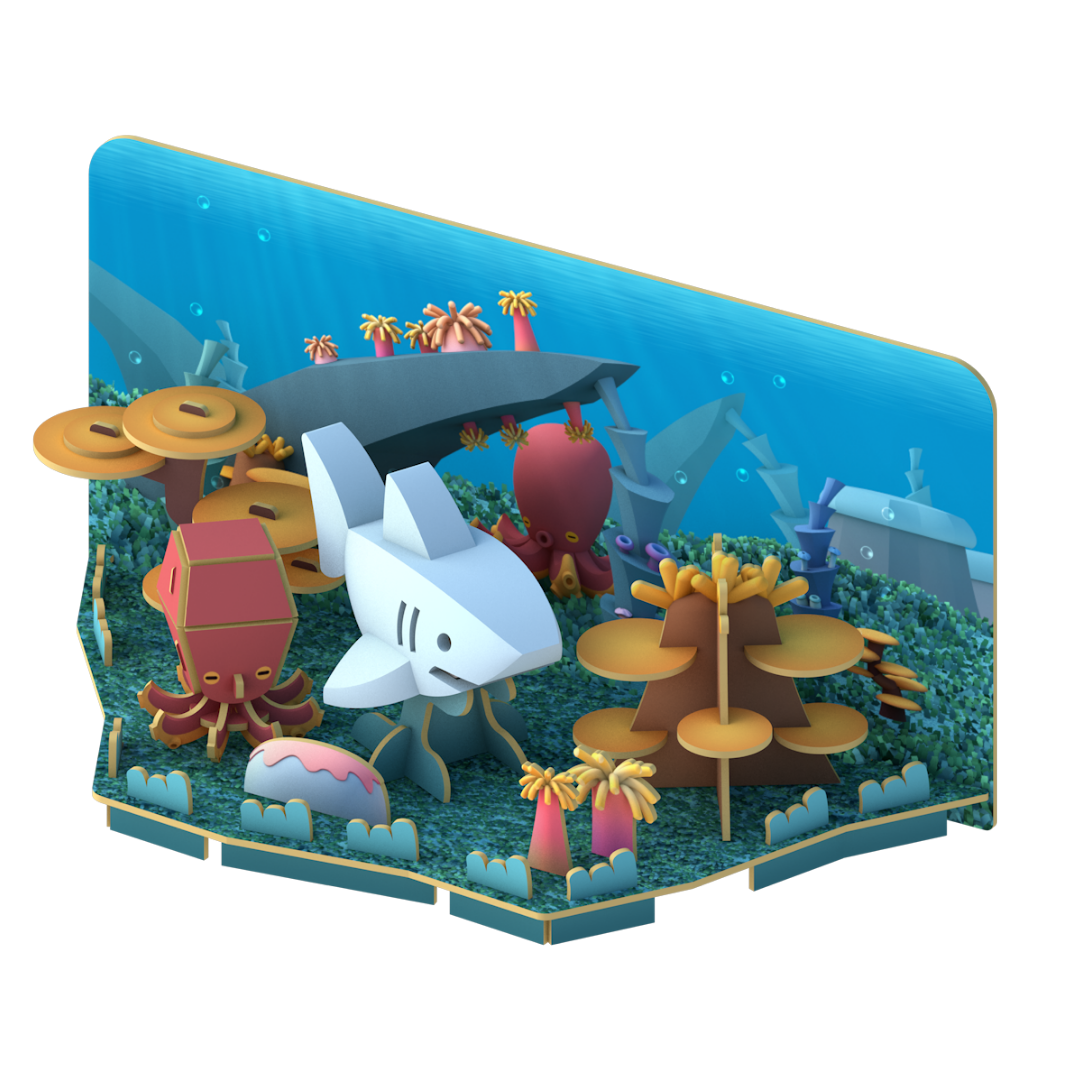 HalfToys Half Ocean White Shark 3D Magnetic Educational Puzzle Toy Diorama Set with Figure and Habitat