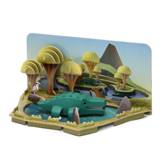 HalfToys Half Safari Crocodile 3D Magnetic Educational Puzzle Toy Diorama Set with Figure and Habitat