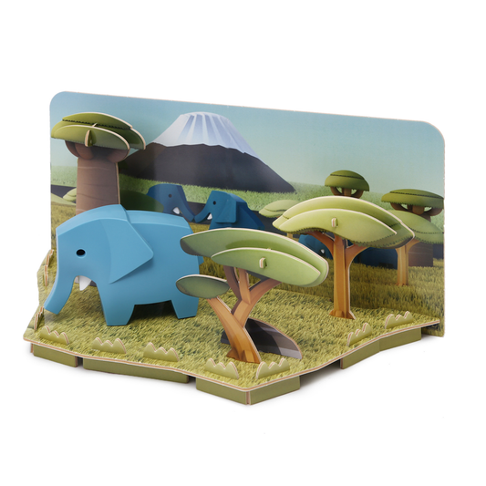 HalfToys Half Safari Elephant 3D Magnetic Educational Puzzle Toy Diorama Set with Figure and Habitat