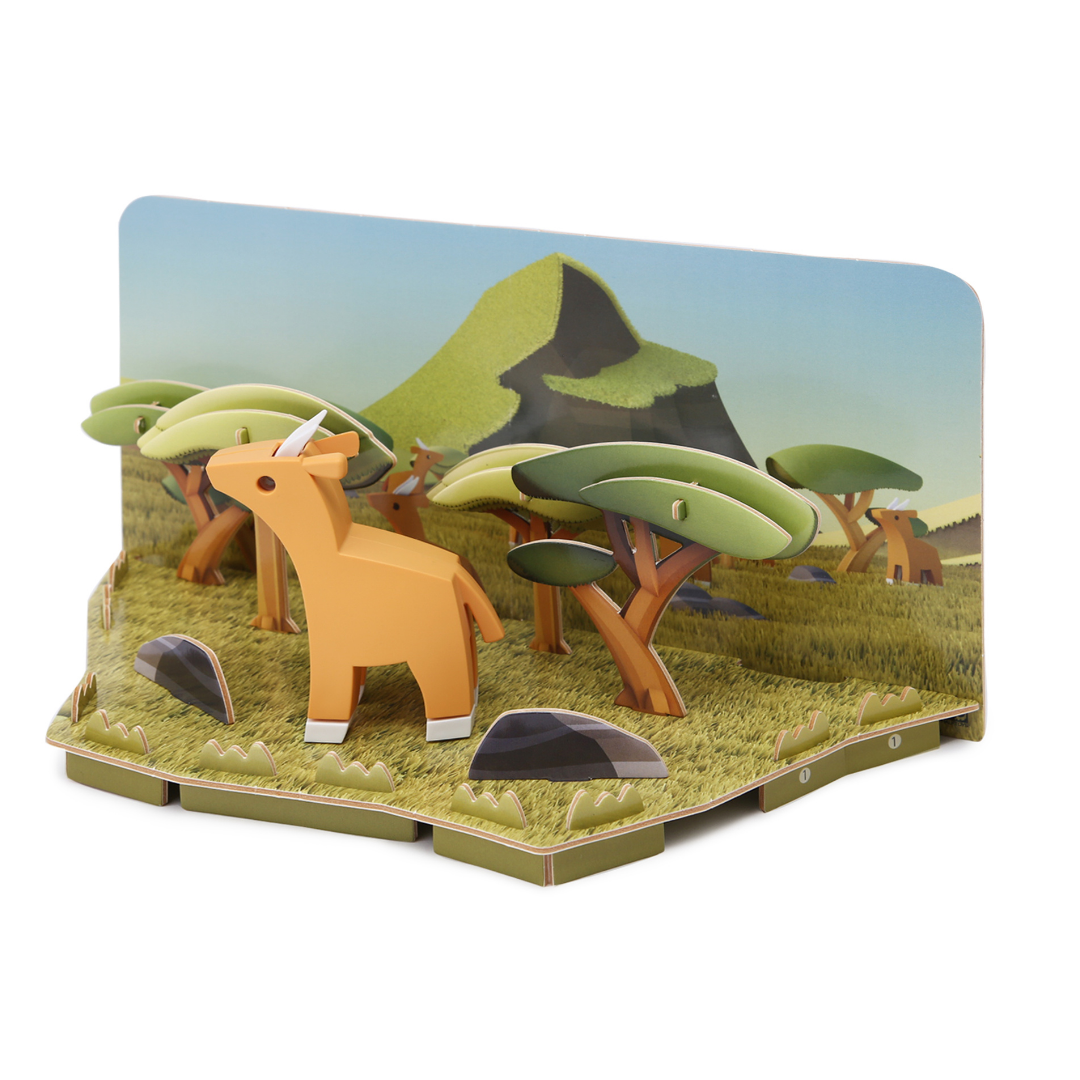 HalfToys Half Safari Impala 3D Magnetic Educational Puzzle Toy Diorama Set with Figure and Habitat