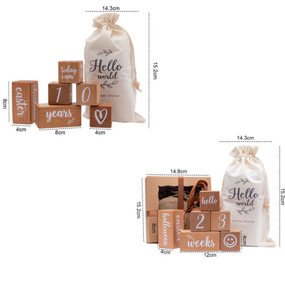 The Kiddie Concept Wooden Baby Milestone Blocks