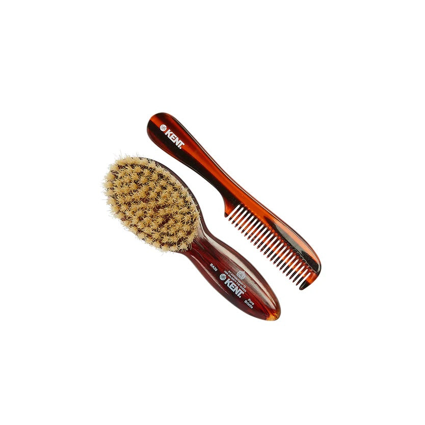 Kent Tortoiseshell Effect Soft Natural Bristle Baby Brush and Comb Set