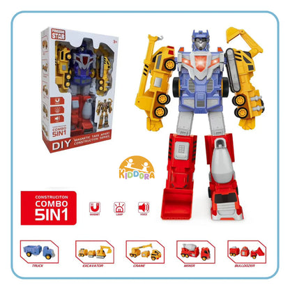 Kiddora 5-in-1 Magnetic Construction Transformer Robot