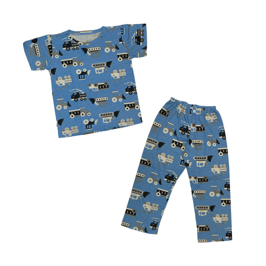 Kids Match PJs - Construction Vehicles (Blue)