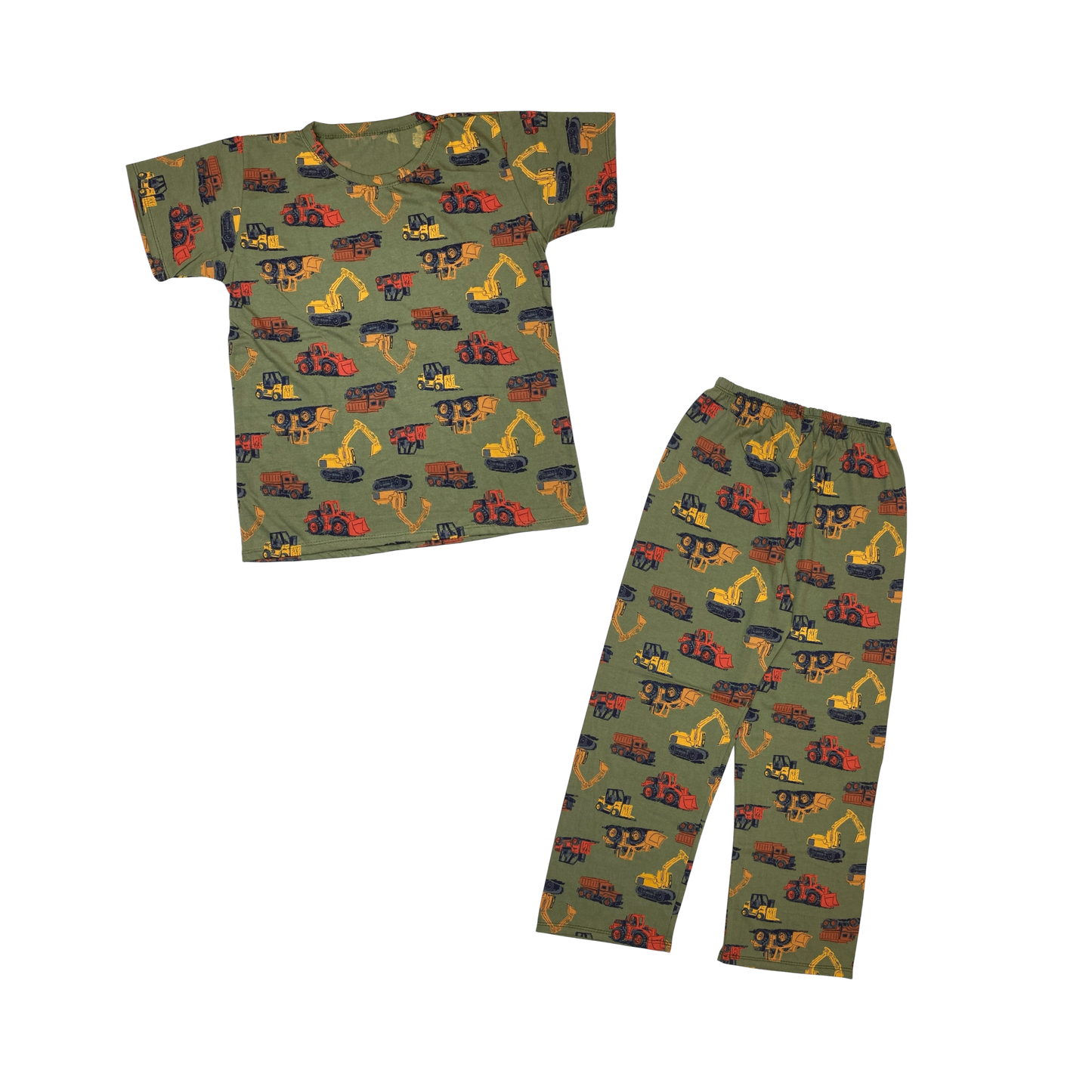 Kids Match PJs - Construction Vehicles (Green)