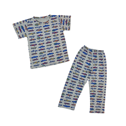 Kids Match PJs - Racing Cars (Grey)