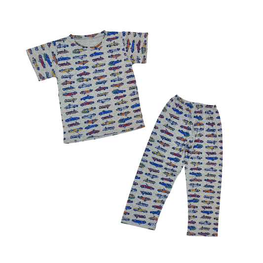 Kids Match PJs - Racing Cars (Grey)