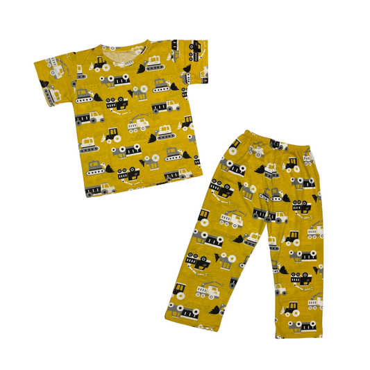 Kids Match PJs - Construction Vehicles (Yellow)
