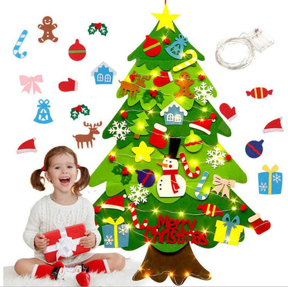 The Kiddie Concept DIY Felt Christmas Tree Set with LED String Lights