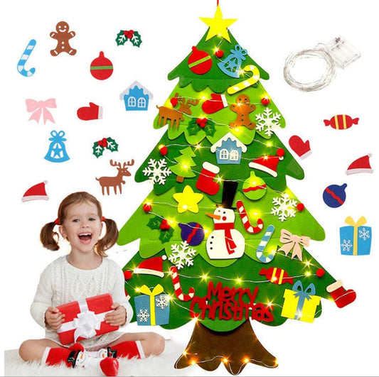 The Kiddie Concept DIY Felt Christmas Tree Set with LED String Lights