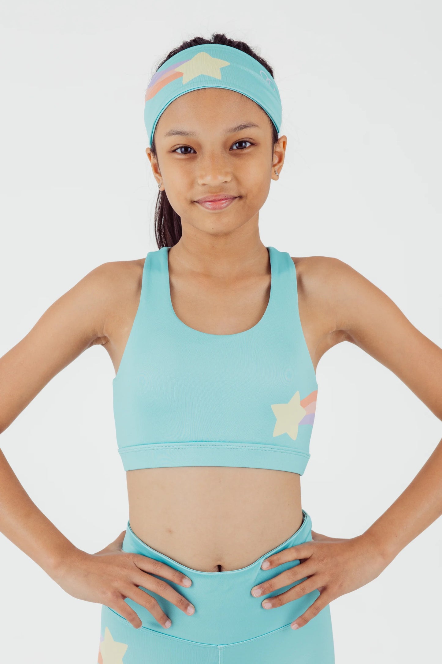 Koa Teal Retro Shooting Star Sports Bra