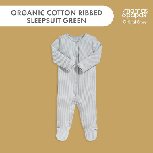 Mamas & Papas Organic Cotton Ribbed Sleepsuit - Green
