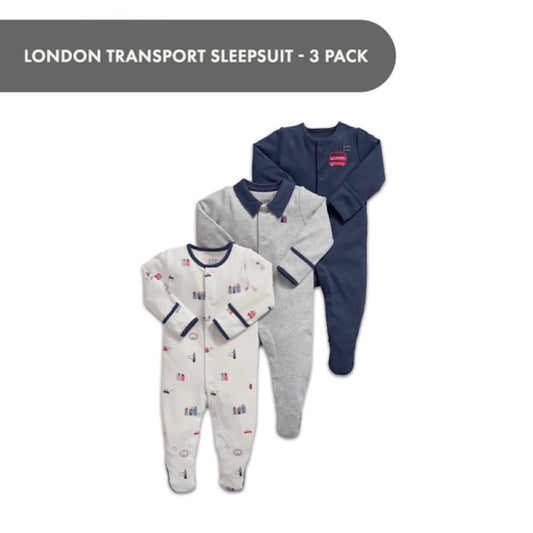 Mamas & Papas 3-Pack London Transport Sleepsuits