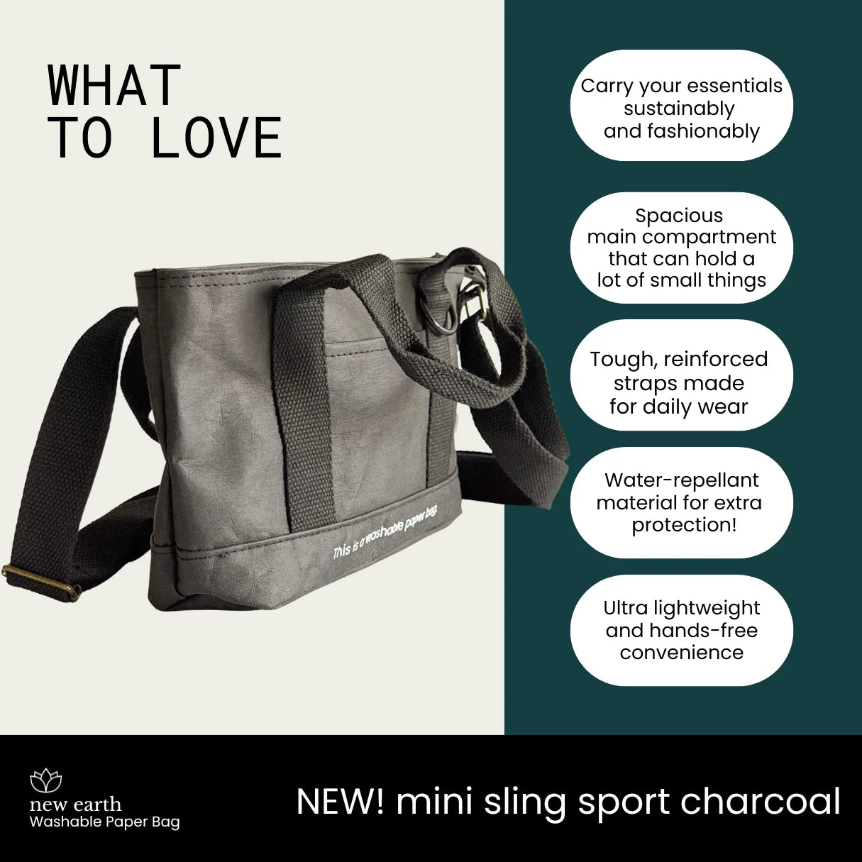 New Earth Mini Sling Sport Washable Paper Bag