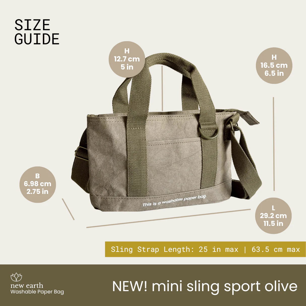 New Earth Mini Sling Sport Washable Paper Bag