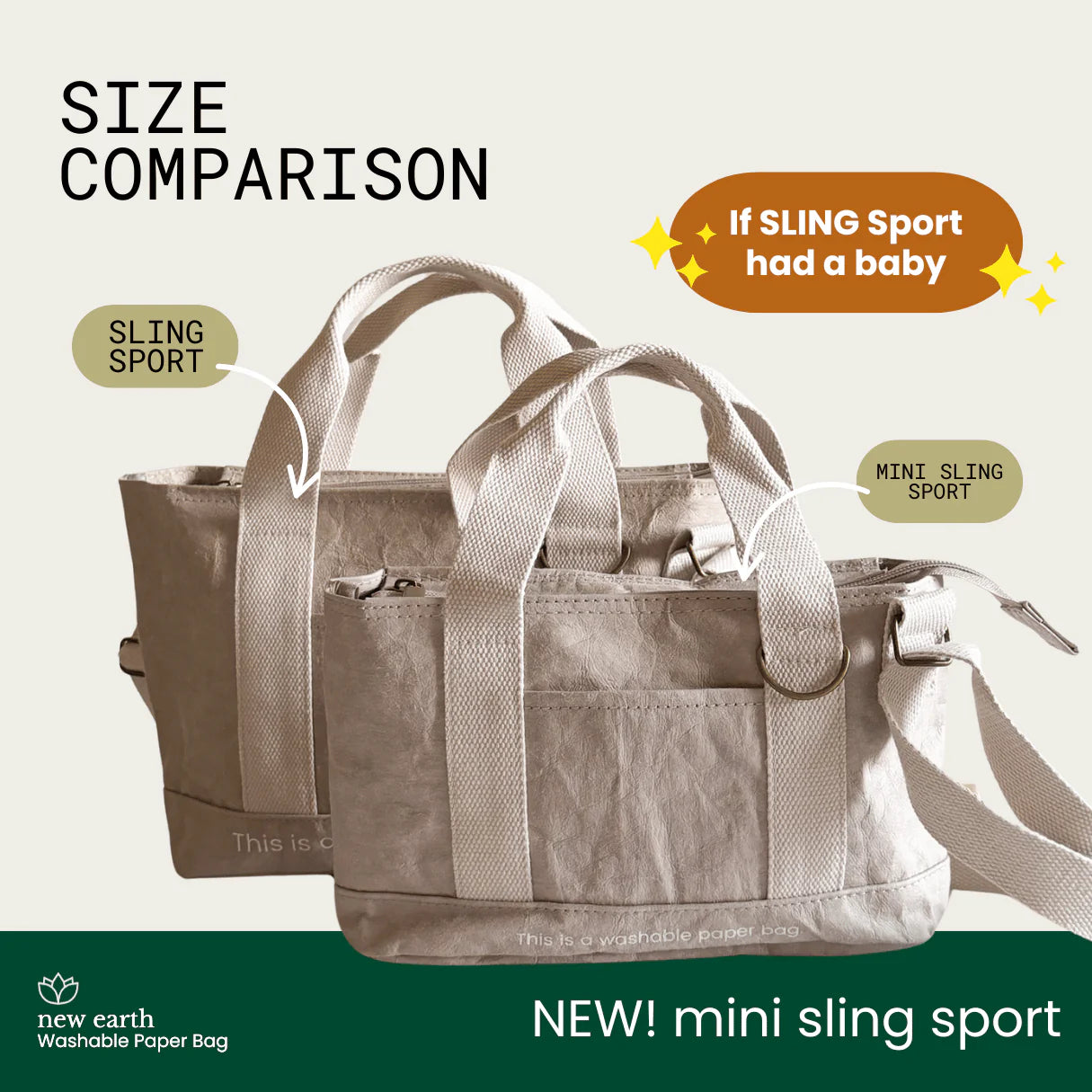 New Earth Mini Sling Sport Washable Paper Bag