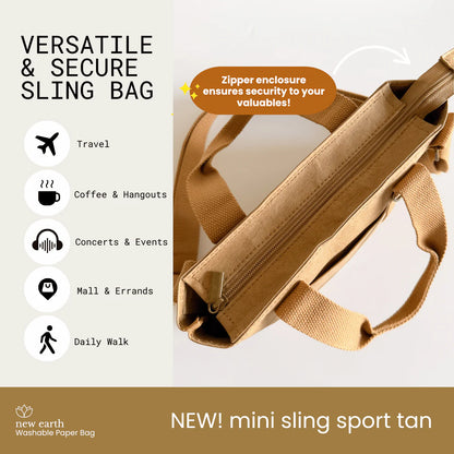 New Earth Mini Sling Sport Washable Paper Bag