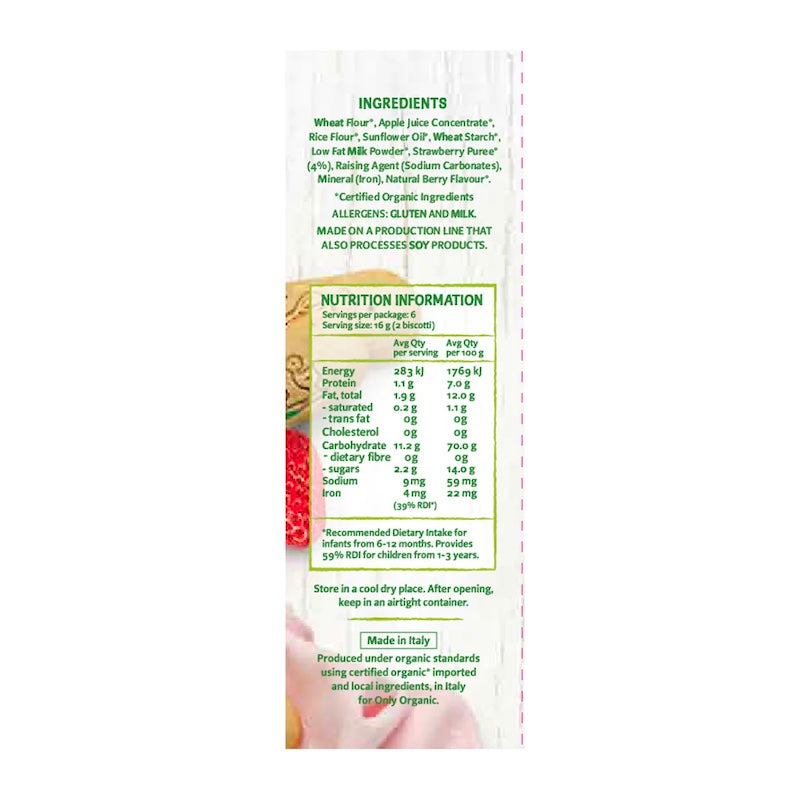 Only Organic Baby Snack Strawberry Biscotti (100g)